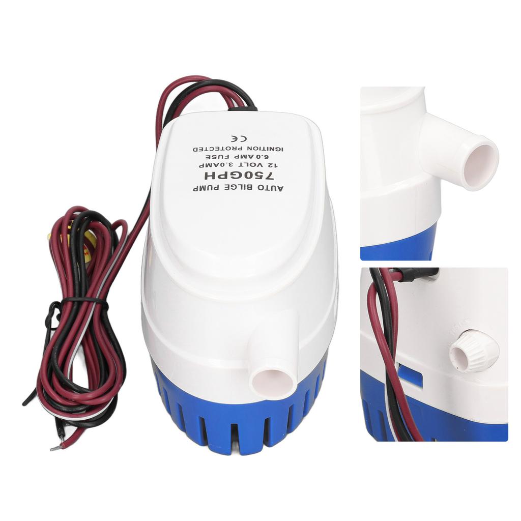Automatic Bilge Pump DC 12V Plastic Removable Filter Easy Cleaning Boat Bilge Water Pump for Marine Yacht 750GPH