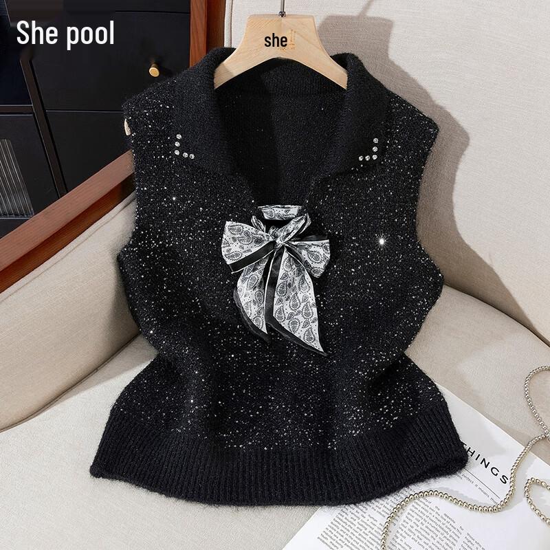 

Женский вязаный жилет с лацканами из смесовой шерсти свободного кроя One Size