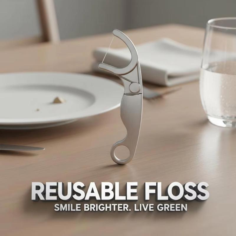 Reusable Portable Stainless Steel Toothpick Floss Set Lightweight Oral Teeth Cleaning Tools for Hiking Business Trip