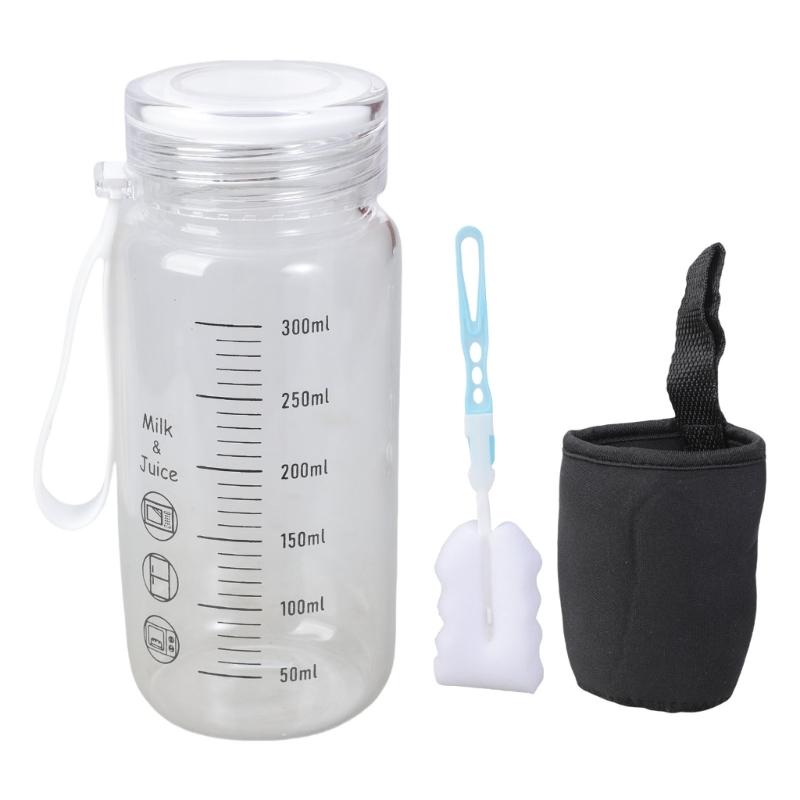 Leak Proof Microwave Safe Glass Drinkware 300ml With Measurement Scale Portable Water Bottle For Milk Juice Coffee