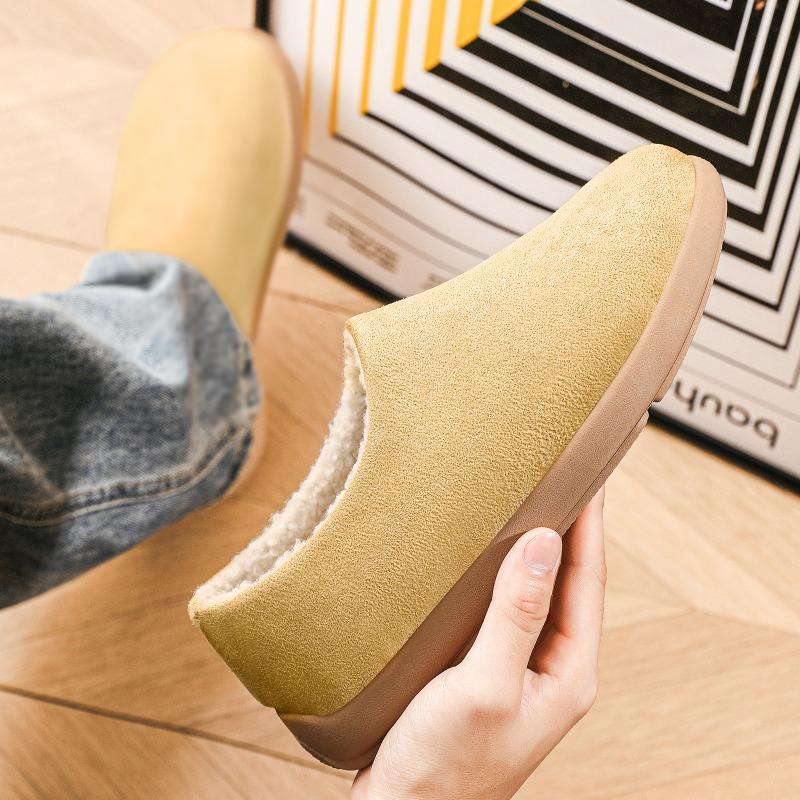 Men's Winter Fleece Lined Thermal Snow Boots, Low-cut Fashion Slip-on Casual Warm Indoor Cotton Slippers