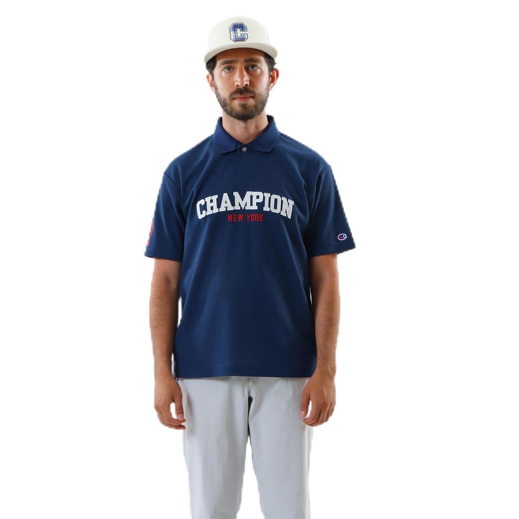 Champion Short Sleeve Antibacterial and Odor Resistant Polo Shirt with UV and Heat Shielding Graphic Logo Navy Men's Quick-Drying, Protection, Print,