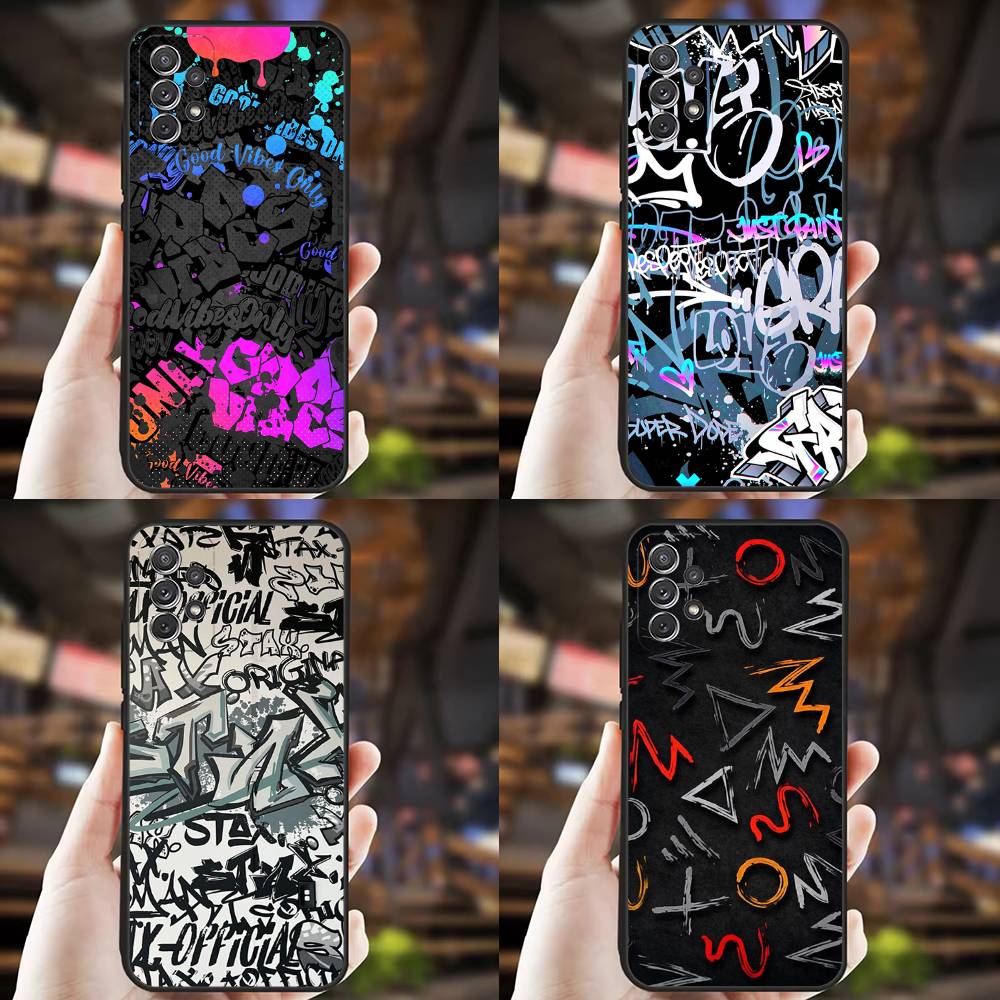 Coque de téléphone Cool Colorée Graffiti Cool Pour Samsung S 9,10,21,30,22,23,24,25,Ultra,Plus,Lite,FE,4,5G Coque Souple Noire