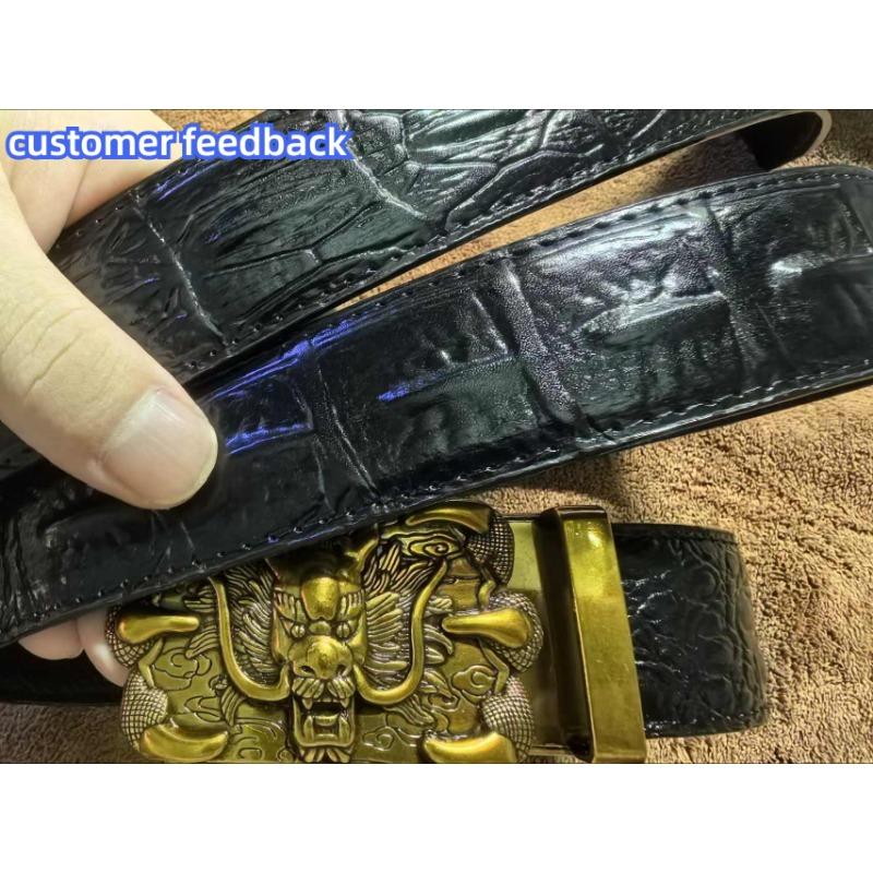 Crocodile Pattern Men's Cowhide Belt Personality Faucet Retro Dragon Claw Automatic Buckle Leather Belt Pant Belt