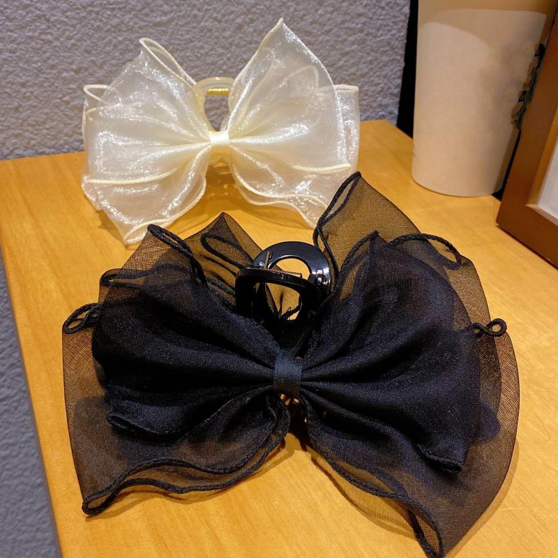 Sweet Mesh Lace Bow Large Hair Claw For Women  Hair Clips Commuting Versatile Claw Clip Hairpins Hair Accessories