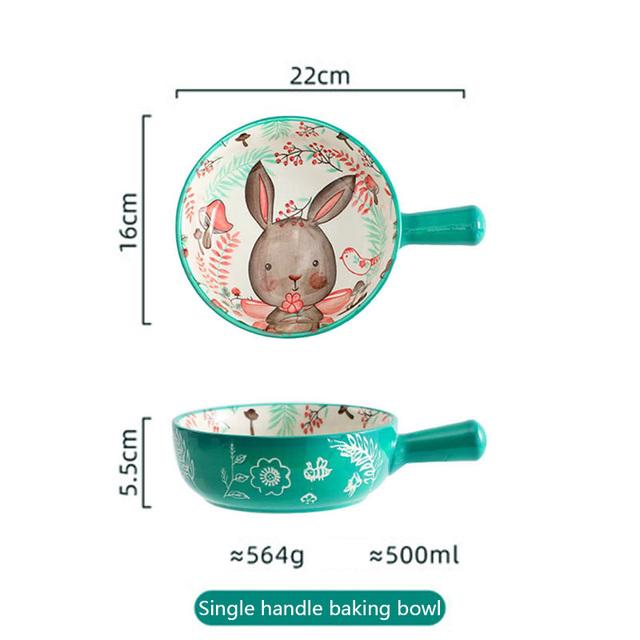 Ceramic Bakeware With Handle Forest Animals Baking Pan Underglaze Kitchen Tableware Salad Bowl Au Gratin Dishes