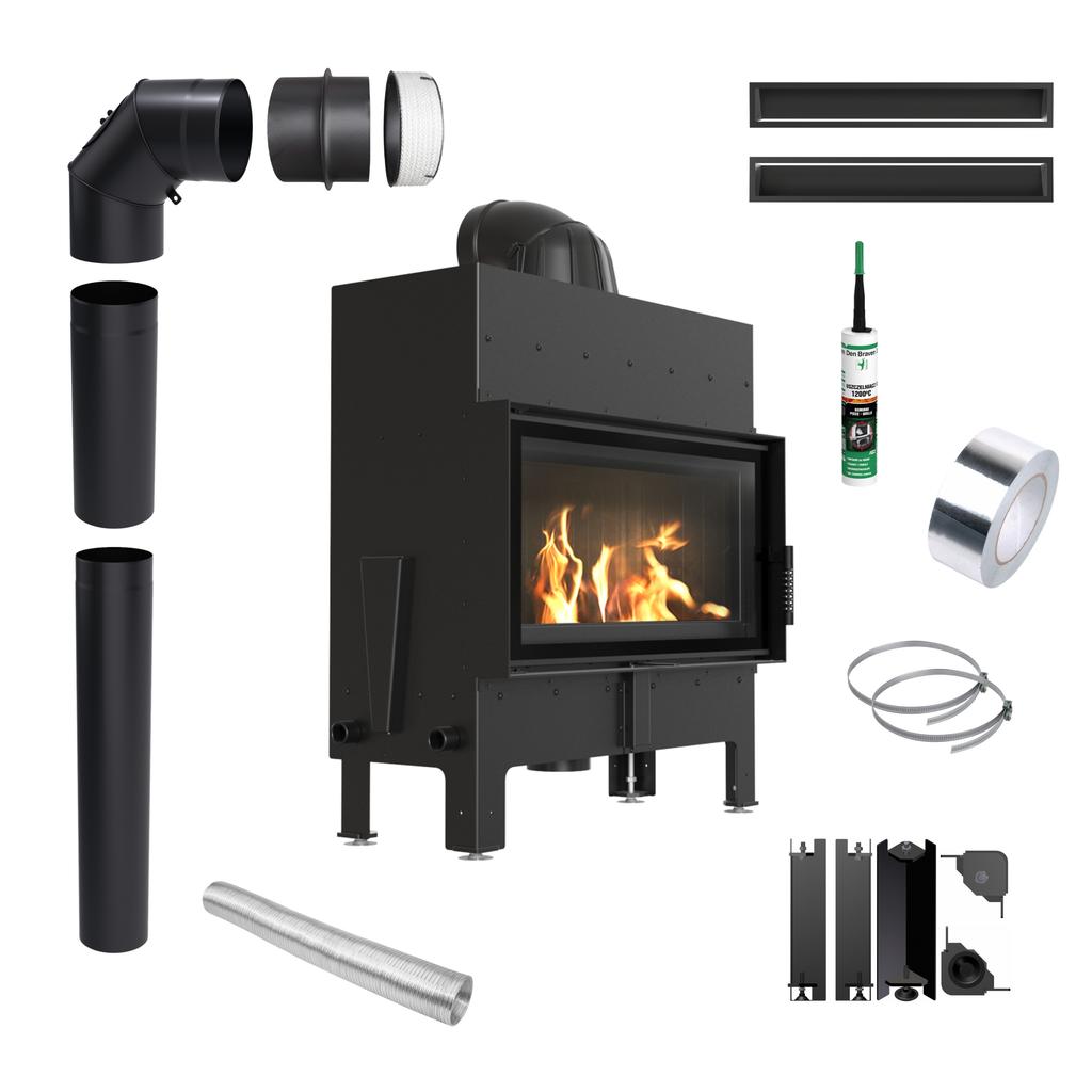 Fireplace Insert KRATKI FLOKI 12kW Ø200 Black with Closing Installation Kit