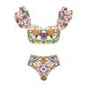 2024 European & American Women's Enamel Print Ruffle Swimsuit Set