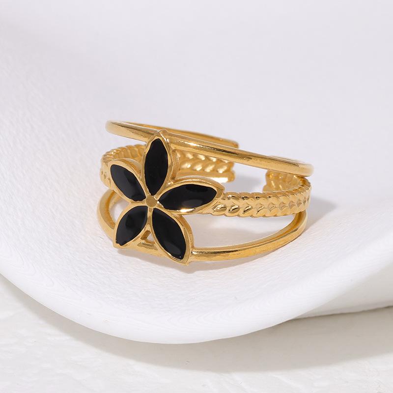 Hot-Selling 18k Gold Titanium Steel Floral Ring - Versatile Women's Fashion Jewelry