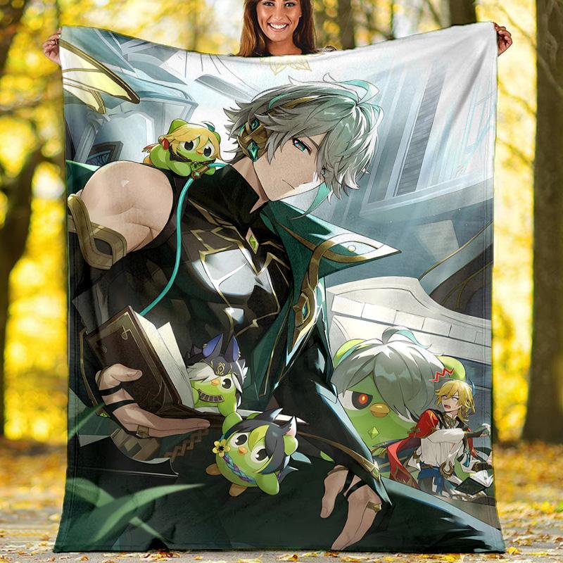 1pc Genshin Impact Alhaitham2 Theme Blanket - Digital Print, Polyester, Cozy for All Seasons, Perfect for Outdoor, Camping, and Travel