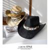 Western cowboy style straw hat for women, summer wide-brimmed hiking sun hat, ethnic style knight hat, men's sun protection hat