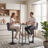 Bar Stools, Set of 2, Adjustable Height, 360 Swivel, Padded Seat, Backrest, Footrest, Grey