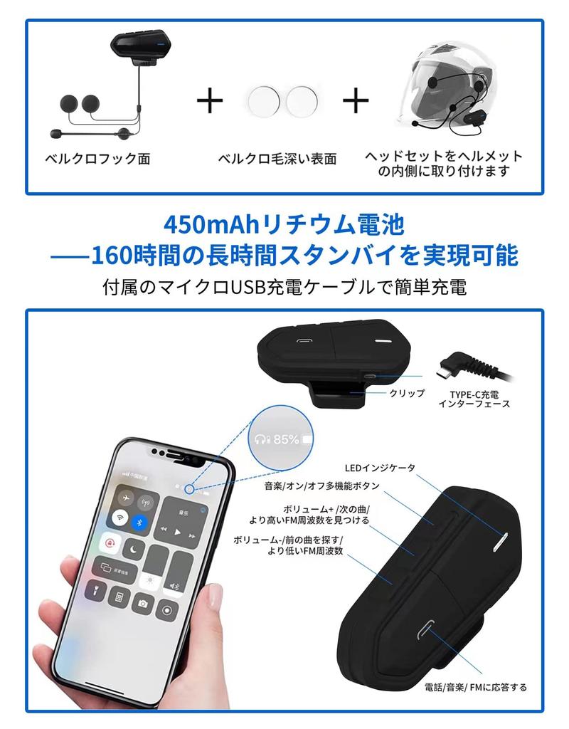 STDRIVO Motorcycle Headset, Earphones, Incom, Motorbike, Speaker, Bluetooth, Thin, IPX, 65 Waterproof, Dustproof Function,