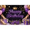Purple Gold Birthday Party Decoration Photography Background, 18th Birthday Party Decoration Banner Photography Studio Backdrop
