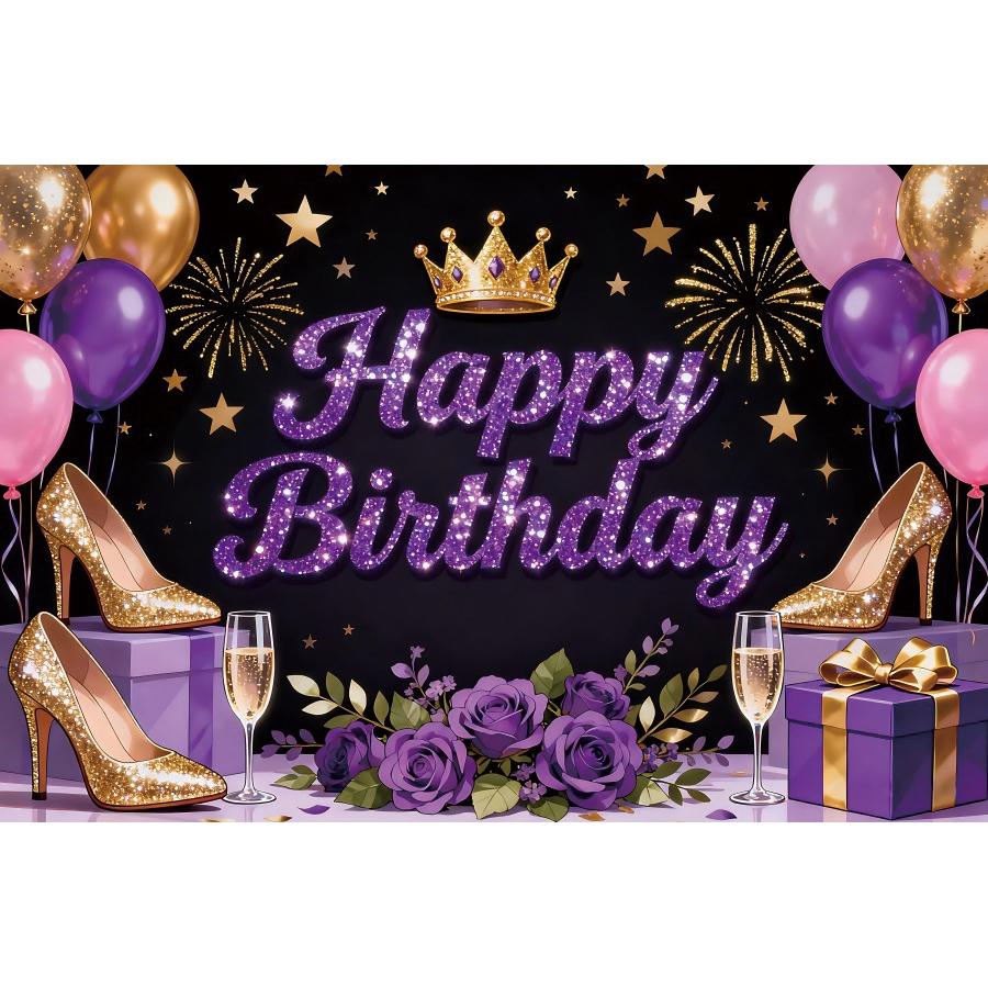 Purple Gold Birthday Party Decoration Photography Background, 18th Birthday Party Decoration Banner Photography Studio Backdrop