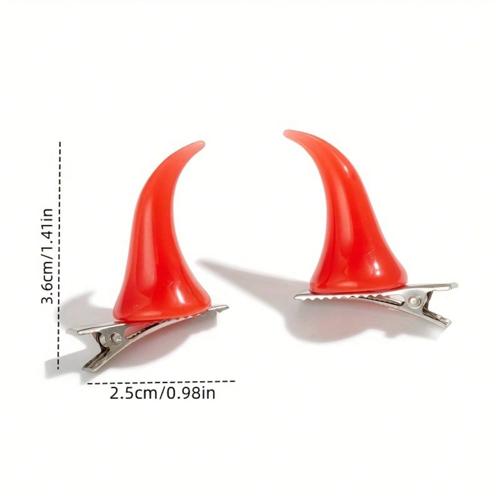 2pcs/Set, Red Devil Horn Hair Clips For Halloween, Creative And Duckbill Clip Hair Accessories, Red Devil Horn Hair Clips