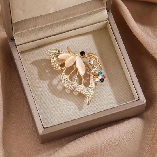 Zinc Alloy Brooch Pin, Butterfly Shape Lapel Badge with Rhinestones Inlaid, Brooch Versatile Accessory for Sweaters Collars Hats Bags Coats Scarves