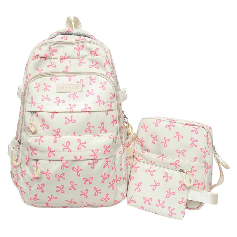 

Набор из трех предметов: Рюкзак, Женская школьная сумка, Рюкзак с бантом, Большая вместимость, Легкий рюкзак белый/розовый