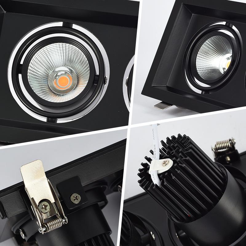 LED Double/Triple-Head Square Downlight: Recessed Aluminum Gimbal Light, COB Spotlight for Commercial Use