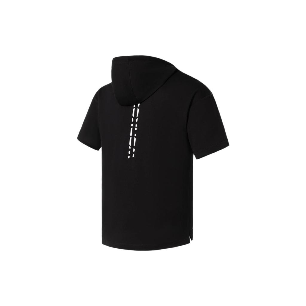 Li Ning Logo Moisture-Wicking Breathable Hooded Short Sleeve T-Shirt Men Tops Black AAES013-1