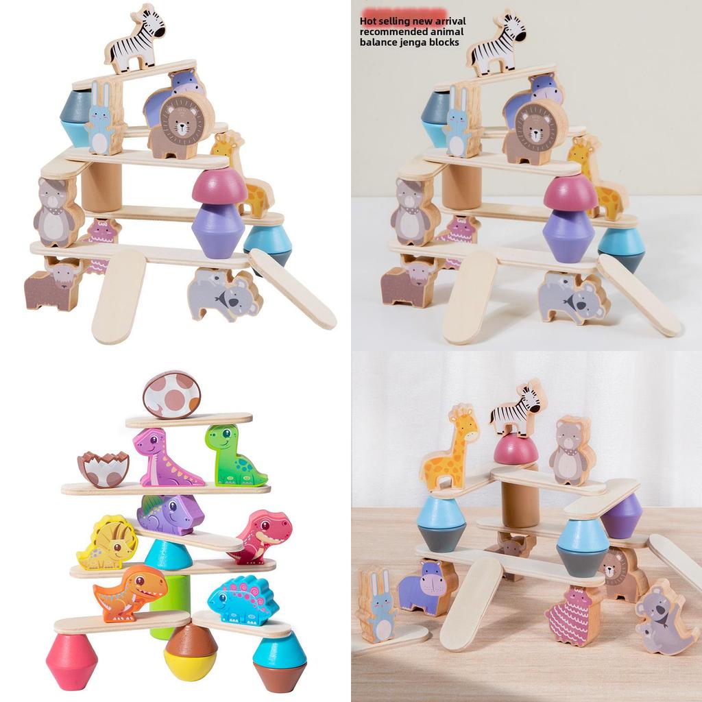 Wooden Animal Stacking Toy With Water Based Paint For Child Development And Parent Child Interaction