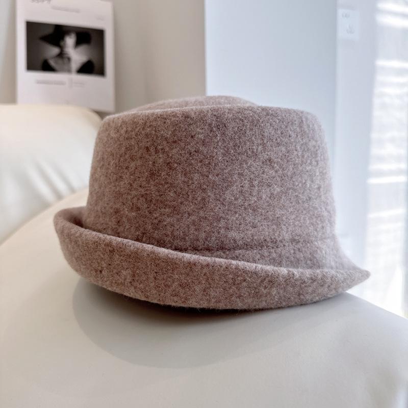 

British style retro warped jazz hat Autumn and winter Australian wool knitted hat exquisite fashion solid color top hat 56-58CM