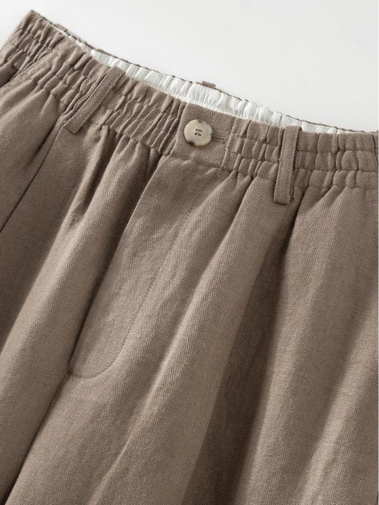 Women's Linen Wide-Leg High-End Curve Pants, Breathable Elastic Waist, Spring/Summer Style