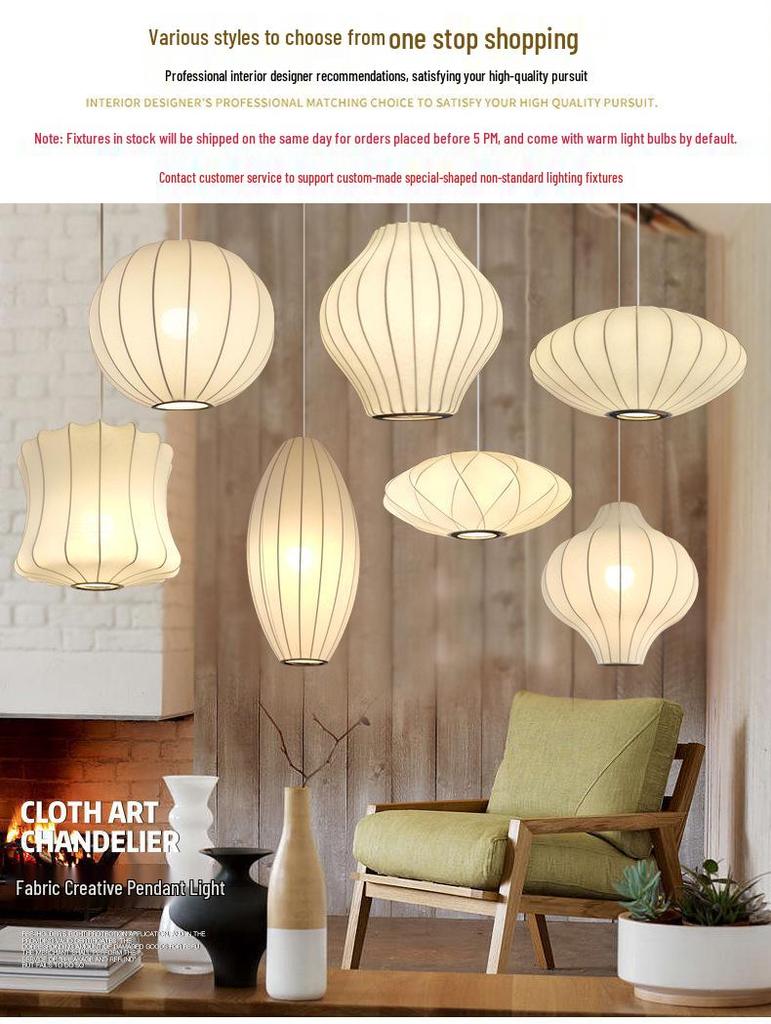 Zen Lantern: Japanese Silk Fabric Pendant Light for Bedroom, Dining Room, and Bar
