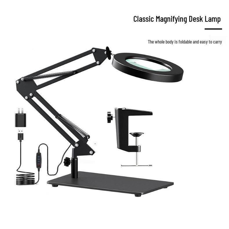 LED Long Arm American Style Folding Magnifier Desk Lamp for Welding and Repair with Eye Protection