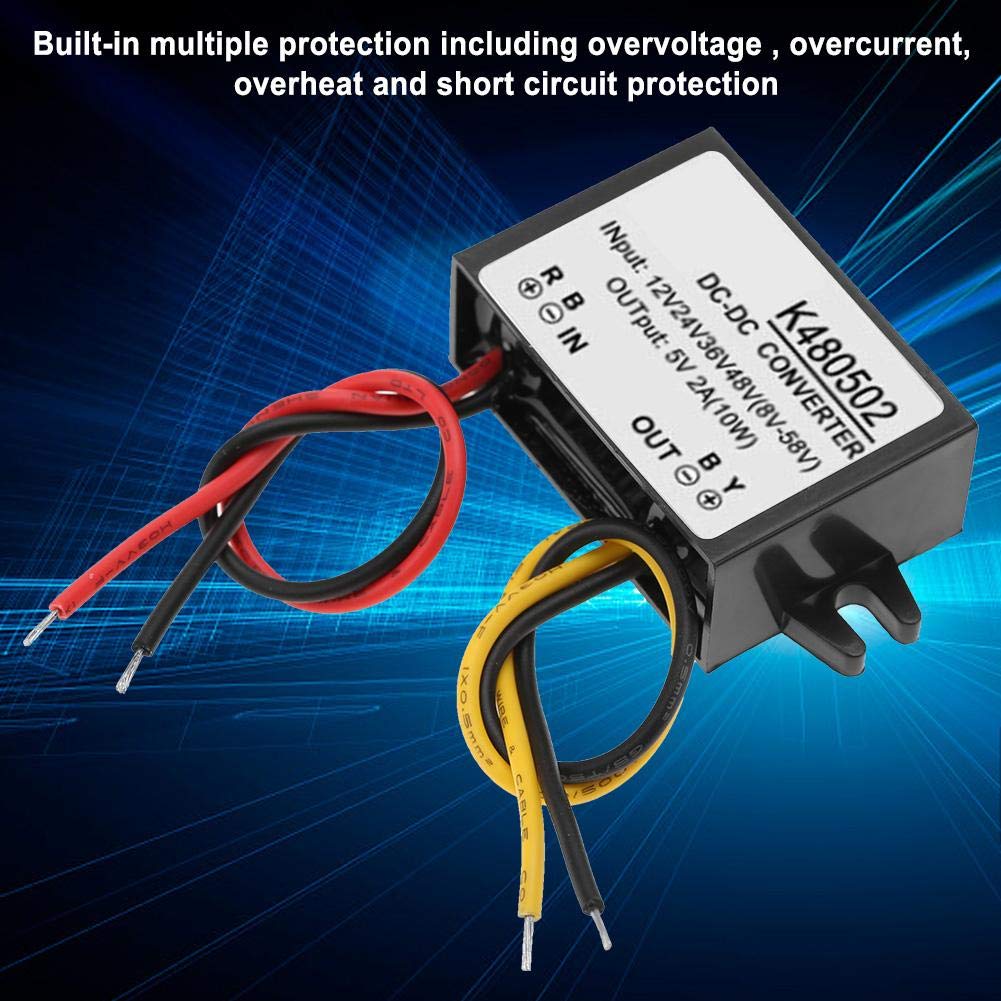 DC-DC Converter, /24V/36V/48V To 5V 10W 2A Multi Protection Converter Screen Monitor Camera Fan