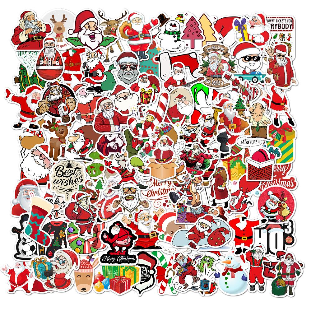 100 New Christmas Personalized Decoration Graffiti Stickers Mobile Phone Skateboard Suitcase Waterproof No Glue Stickers