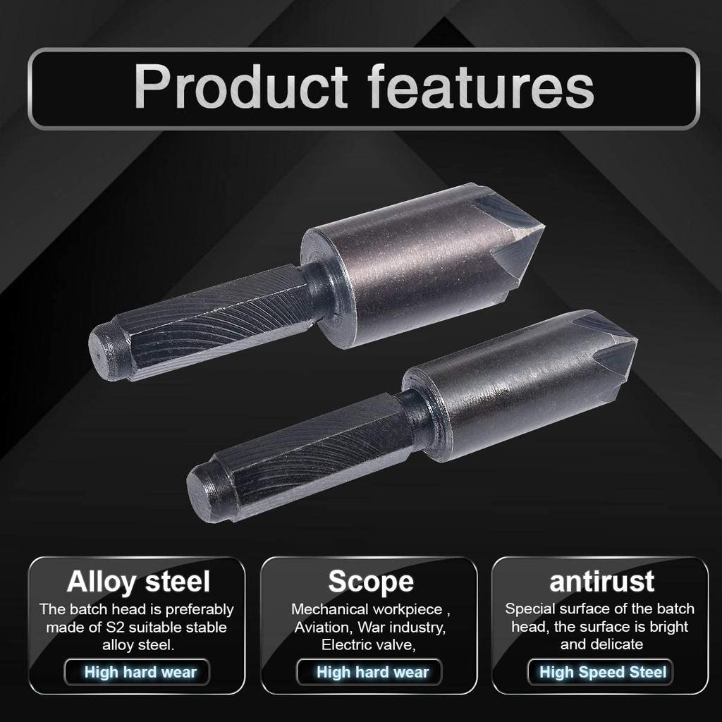 A34R 2Pcs 7 Flute Countersink Drill Bit Set Hex Shank Chamfer Countersink Drill Bit Deburring Cutter Woodworking Tool