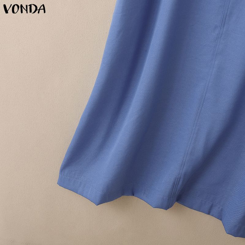 VONDA Women Elegant Round Neck Short Sleeve Ruffled H Line Casual Long Dress