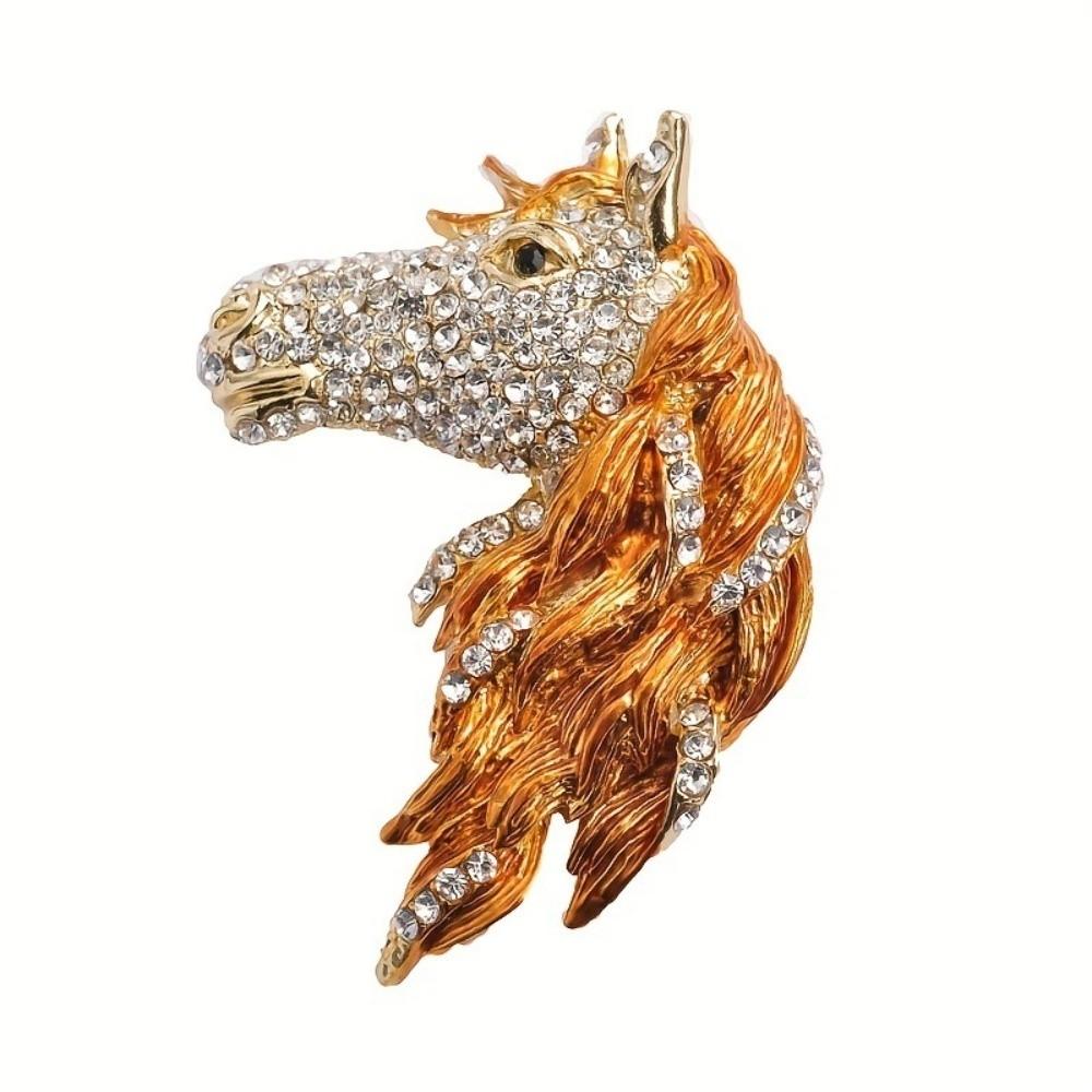 Rhinestones Running Horse Brooch Decorative Zodiac Animal Badge Brooch Pins  Jewelry Accessories