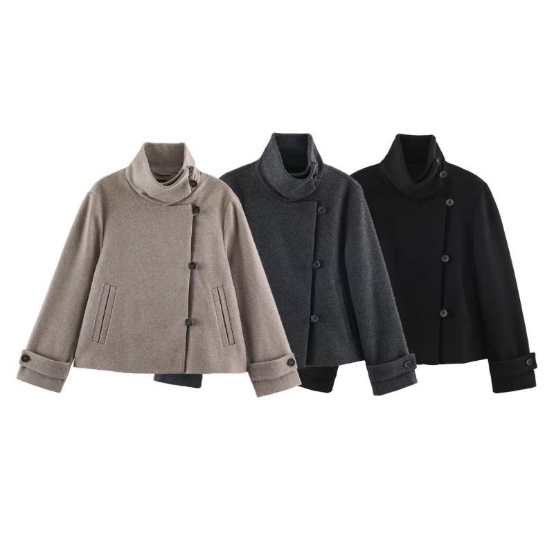 ZA Style Womens Fashion Solid Stand Collar Double Breasted Jacket 6318329
