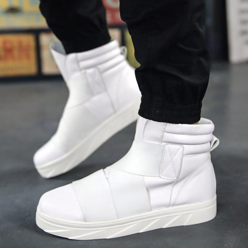 Fashion Black British Ankle Boots Men Autumn and Winter High-top Men's Leather Shoes Street Skateboard Sneakers Men Hip Hop Shoes Red