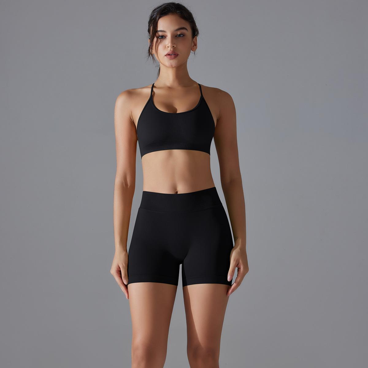 

Seamless Cross Yoga Suit Breathable Quick Drying Tight Fitting Sports Suit Running Fitness Suit Two-Piece Set For Women S