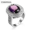 Classic Silver Female Girl Big AAA Purple Crystal CZ Stone Ring Wedding Sterling Silver Rings Promise Engagement Ring
