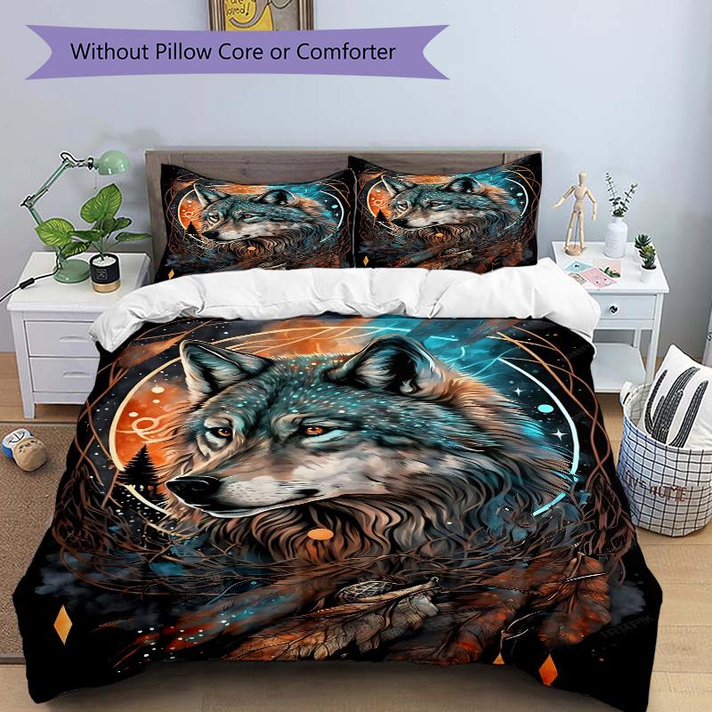 3pcs Nature's Spirit Animal Wolf Printed Bedding Set, Soft and Comfortable Quilt Cover for Bedroom, Guest Room