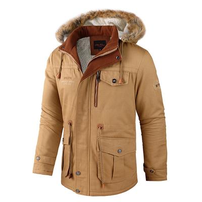 Fleece Baumwollgepolsterte Jacke Mittel und Lang Lässig Verdickte Jacke Abnehmbare Kapuzen Herren Lammwolljacke