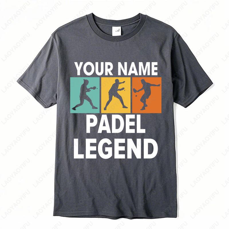 Personalised Your Name The Padel Legend Cotton TShirt for Padel Fans Tennis Player Silhouette Sports Casual Printed Unisex Tops