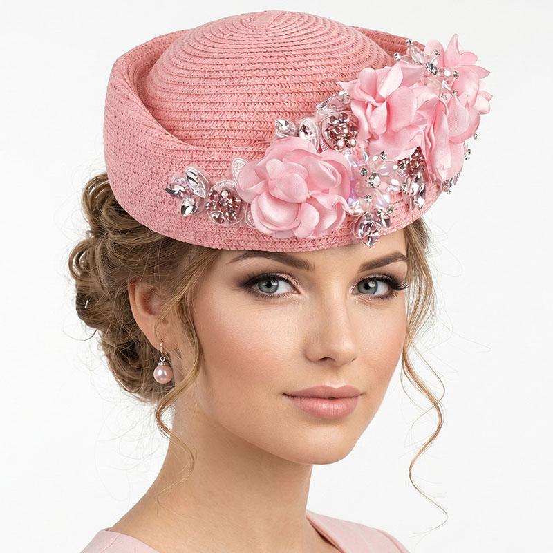 Berretto Elegante Vintage Donna Chiesa Derby Fascinator Con Fiore Berretto Morbido Paglia Cappelli Festa Steward di Compagnia Aerea Cappelli