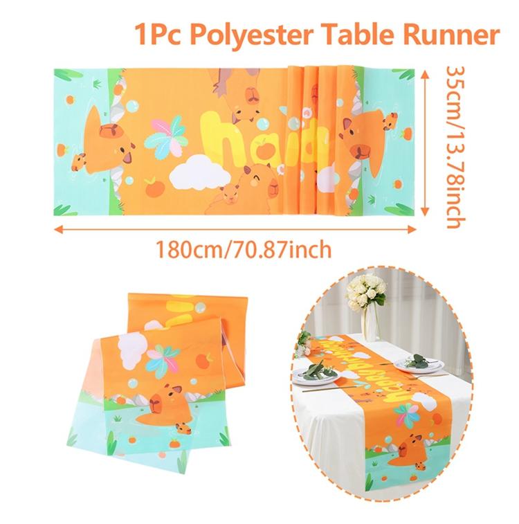 1pc Capybara PE Table Runner Cute Capybara Design Birthday Table Runner Kids Birthday Party Table Decor Happy Birthday Supplies