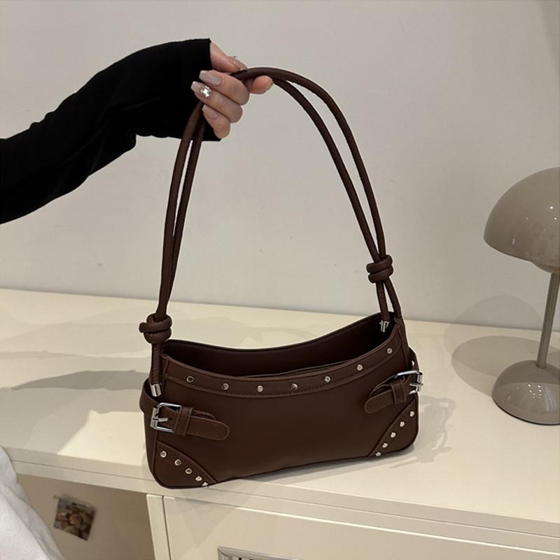 Yogodlns Retro Studded Faux Leather Shoulder Bag with Buckle Detail, Multi-Color for Daily Use Shopping Dating, Commuting and Short Trips