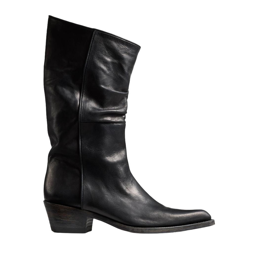 Autumn And Winter New Mid Length Pleated Women'S Boots With Pointed, Thick, Low Heel Casual Knight Boots 35-46 Calf Boots