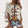 Summer Guitar Instrument Floral 3D Print T-Shirts Women Casual Short Sleeve Round Neck T Shirt Harajuku Tees Top Female Clothing