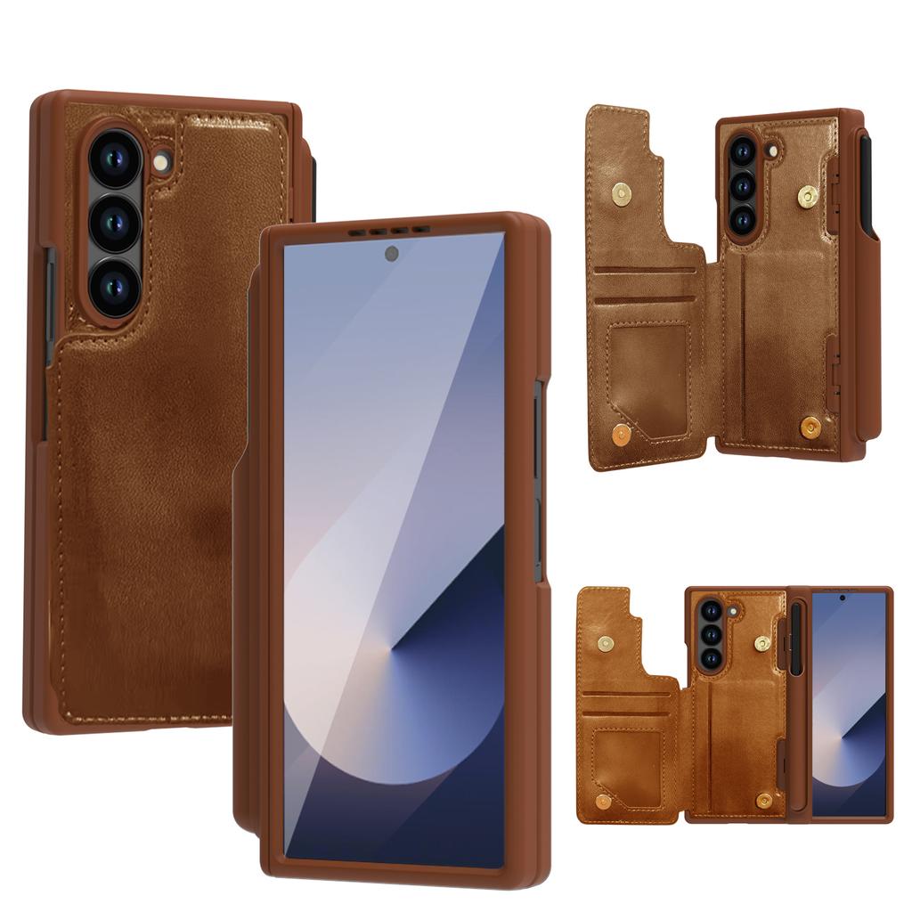 For Samsung Galaxy Z Fold6 5G Case Full Protection PU+PC Phone Cover with Front Film Card Holder