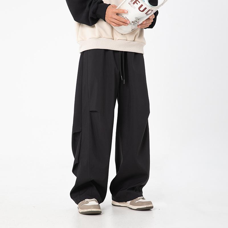 ORANDESIGNE Pantalon Femme Jambe Ample Bas Large Fluide Taille Haute Jogging Droit Léger Uni Décontractée Solide Pantalon Avec Cordon De Serrage Élastique Palazzo Lounge Pants Abricot XS