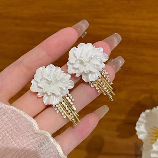 1 pár dámských náušnic střapcové květinové náušnice s kamínky vintage styl luxusní plesové puzety svatební šperky pro nevěstu na párty