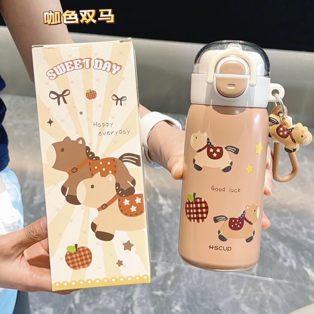 Thermos Cup Cute Straw Cup Student Cartoon Bouncing Portable Water Cup Stainless Steel Children's Cup